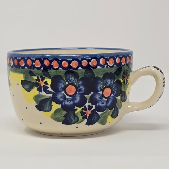 Ceramika Wiza Floral Polish Pottery Mug & Oval Snack Tray Saucer Set Hand Made - Picture 5 of 15